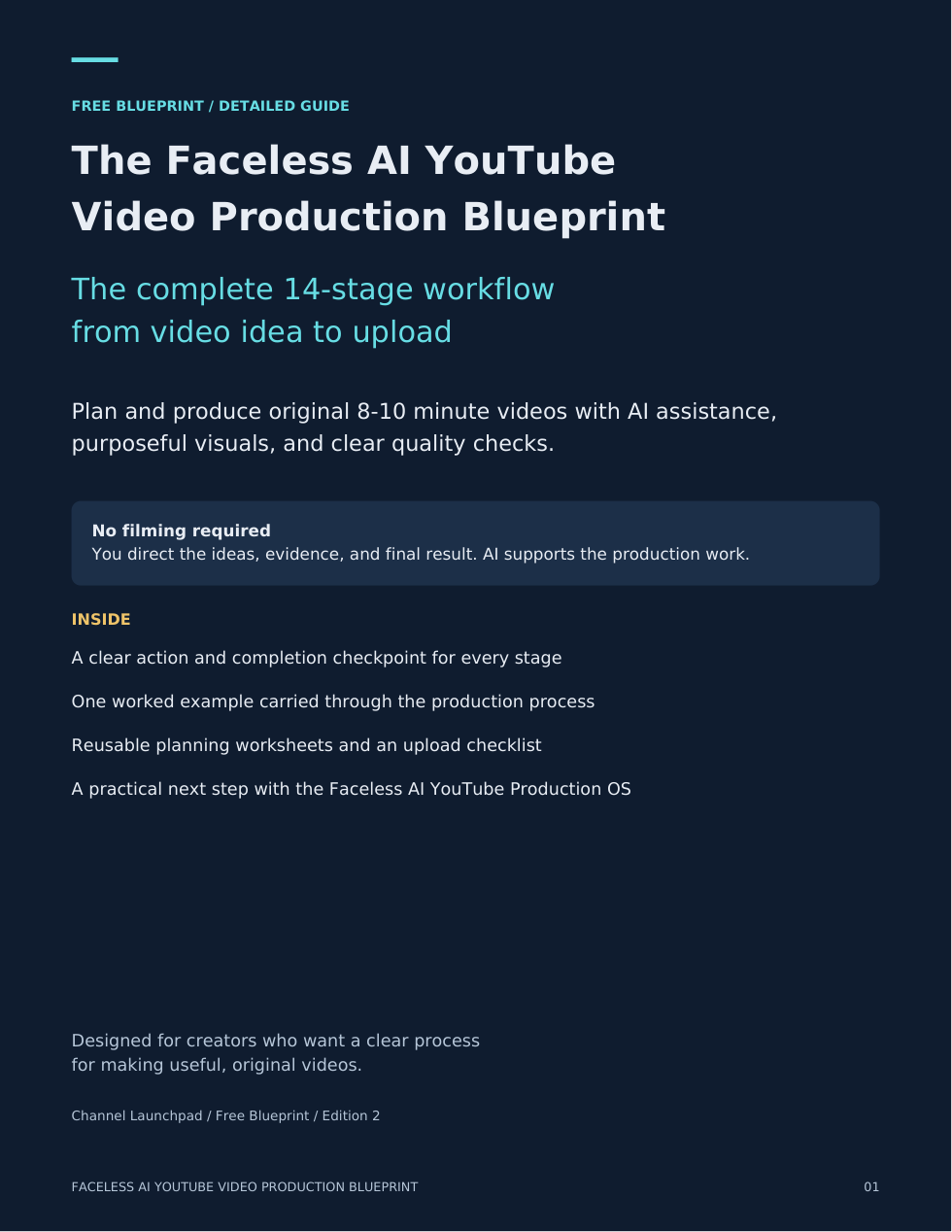 The updated 30-page Faceless AI YouTube Video Production Blueprint, Edition 2